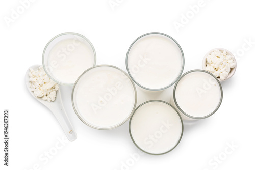 Glasses of fresh kefir and ...