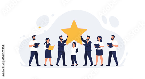 Teamwork Success: People Holding Golden Star, Business Achievement, Collaboration Concept