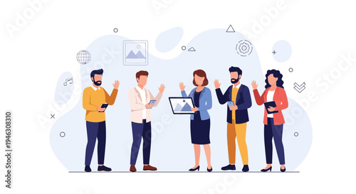 Diverse business team collaborating with digital devices and presentations