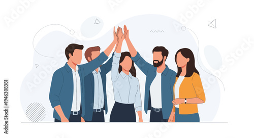 Teamwork High Five Success Business People Collaboration Unity Celebration