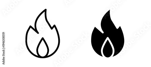 Fire icon in black color for website or app.