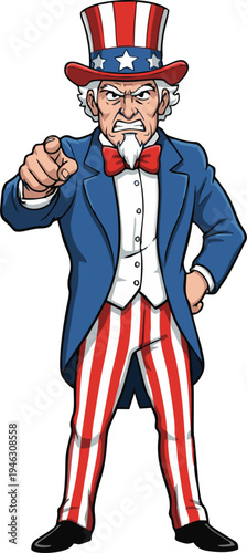 Uncle Sam Angrily Pointing Finger Demanding Attention for Patriotic Duty