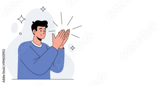 Man clapping hands, celebrating success, applause, positive emotion, flat illustration style