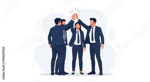 Teamwork High Five: Business People Celebrating Success Together