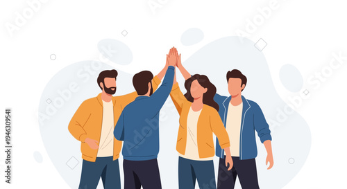 Teamwork High Five: Diverse Group Celebrating Success Together