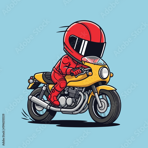 a cartoon motorcycle rider in red.