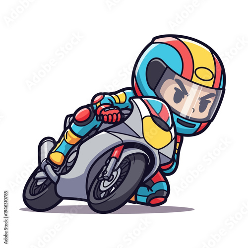 A cartoon motorcycle rider in racing gear.