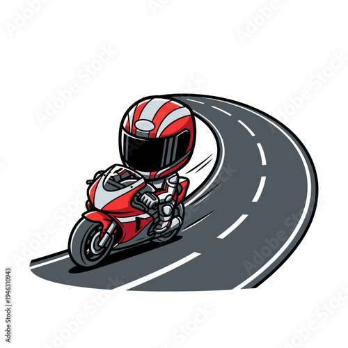 Rider on a red motorcycle racing.