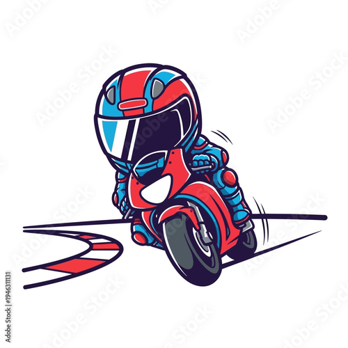 Rider on a red motorcycle racing.