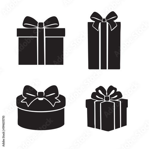 Christmas and birthday gift box silhouettes with bows 