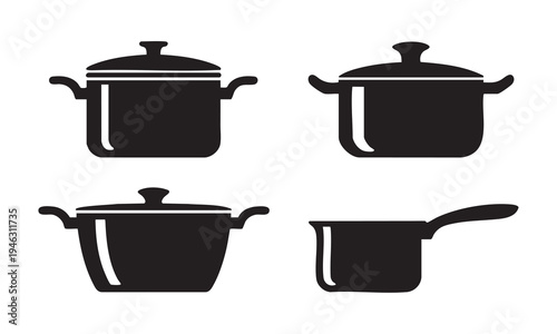 Cooking pots and kitchenware silhouette set