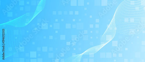 Modern abstract digital background featuring a blue gradient, subtle translucent squares, and flowing dotted lines, suitable for technology and business concepts.