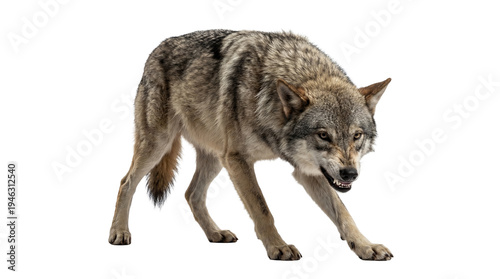 Photos Aggressive gray wolf (Canis lupus) showing teeth and snarling, isolated on a transparent background