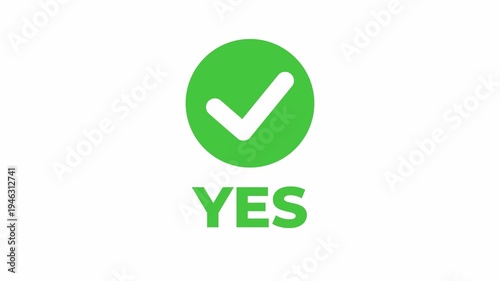 checkmark sign with yes text animation on transparent background