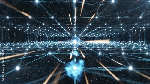 Abstract Data Stream Visualization - Abstract video showing a grid of glowing dots interconnected with lines, resembling a digital network or a high-speed data stream.