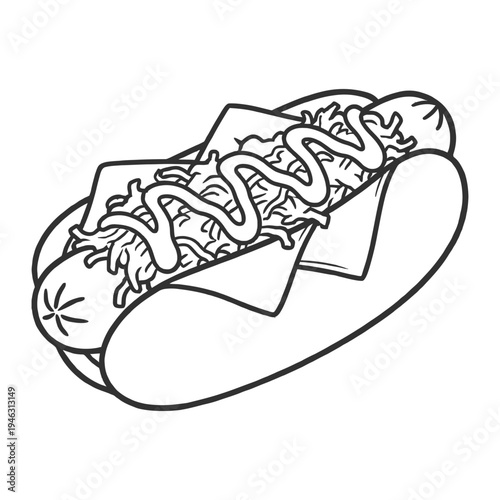 Delicious hot dog with toppings on a plate