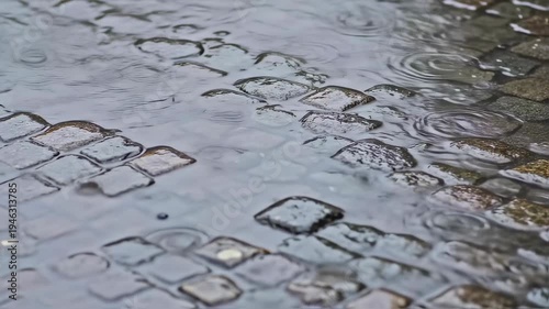 Rainy Day Reflections - Cobblestone Street in the Rain.