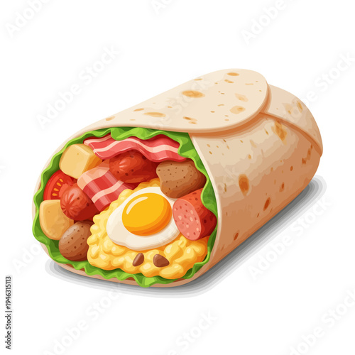 Celebrating National Burrito Day with a delicious breakfast burrito filled with scrambled eggs and various meats on a plate