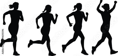 Running silhouette sequence, athlete motion, fitness training, marathon success, sports achievement, dynamic movement, healthy lifestyle, victory celebration, endurance, determination