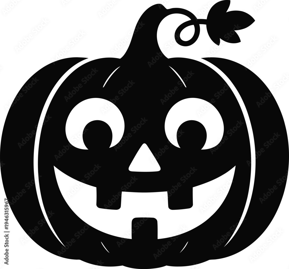 Obraz premium Black and white jack o lantern Halloween pumpkin face icon symbol