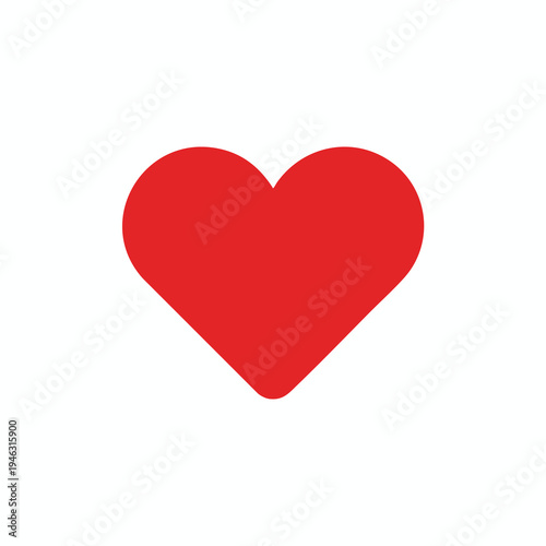 A simple, bold red heart icon on a clean white background