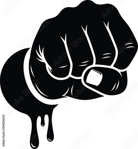 A powerful vector illustration of a clenched fist with black liquid dripping from it