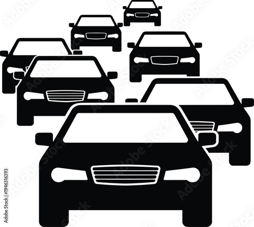 Cars traffic formation icon, urban road transportation concept, automobile convoy illustration, city driving vehicles vector silhouette isolated