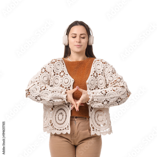 Young woman in headphones m...