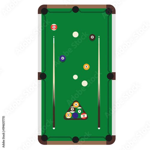 A vibrant pool table with balls in play, showcasing a competitive game in a lively setting