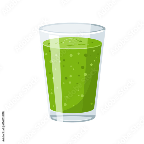 Refreshing green smoothie in a clear glass, with a simple white background