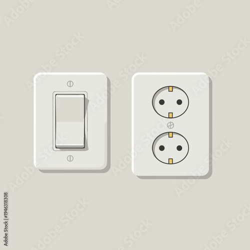 Illustration of a light switch and electrical outlet on a neutral wall background