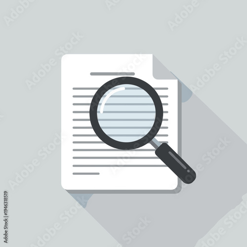 A magnifying glass examining a document with text, symbolizing scrutiny and analysis