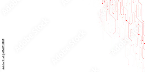 Vector Technology connected red lines and dots with electronics elements on tech bg. Digital technology futuristic internet network speed connection white background.