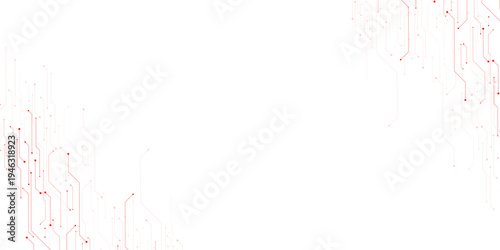 Vector abstract technology on red and white background. Technology red circuit diagram.