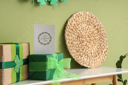 Gift boxes and postcard on ...