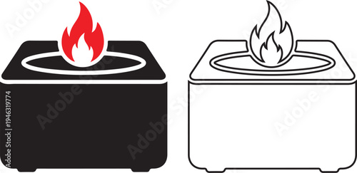 Two different colored stove burners with flames on top  kitchen appliances