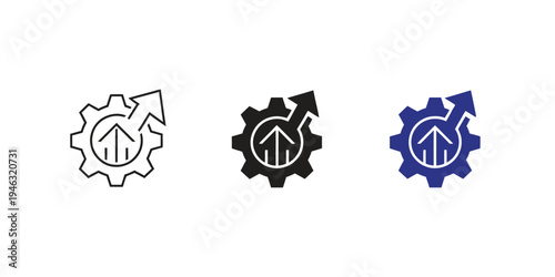 Line icons of cloud with gears and light bulb, cloud computing, innovation and automation concept, digital transformation technology symbols