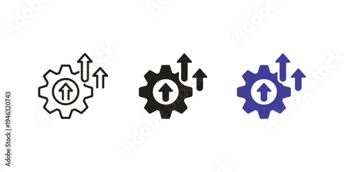 Line icons of cloud with gears and light bulb, cloud computing, innovation and automation concept, digital transformation technology symbols