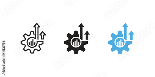 Line icons of cloud with gears and light bulb, cloud computing, innovation and automation concept, digital transformation technology symbols