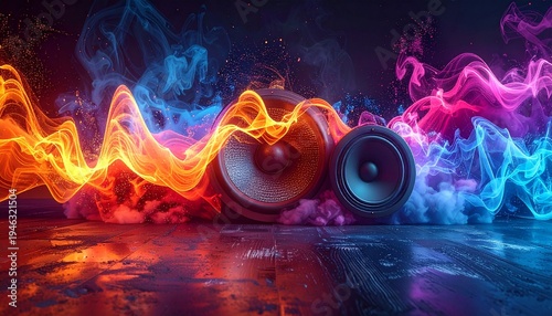 Wallpaper Mural Vibrant Sound Waves and Speakers in Motion. Torontodigital.ca