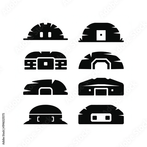 Variations of traditional north african dwellings in a black and white style