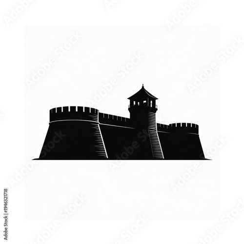 Silhouette of a medieval fortress with battlements and a central tower