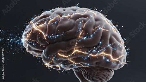 Human Brain Neural Activity - A detailed 3D video of a human brain with glowing neural activity simulating brain function and electrical signals. The brain is set against a neutral dark background.