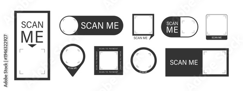 QR code and barcode sticker template. Online mobile payment. Scan with phone and click CTA button in app for quick transaction now. Simple Vector illustration.