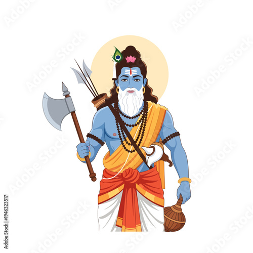 Parshuram Jayanti celebration with lord Parshuram holding axe and pot