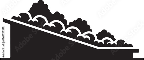 Illustration of wave form on a sloping surface in black and white