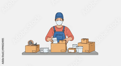Courier in Face Mask Packing Cardboard Boxes for Shipping