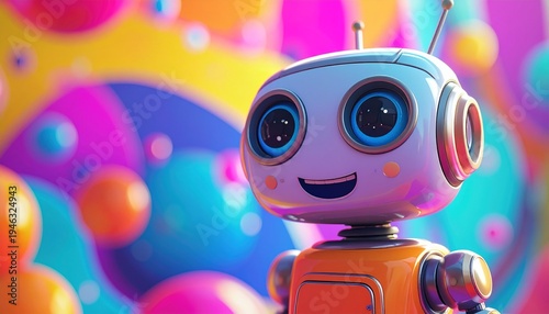 Wallpaper Mural Smiling Robot Toy with Colorful Background. Torontodigital.ca