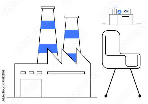 Job recruitment concept. Job applications linking employment opportunities with industrial workplaces and modern offices. Job requirements and career growth . Relevant for HR, hiring campaigns