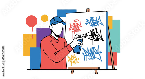 Painter At Easel Creating Colorful Canvas Artwork.